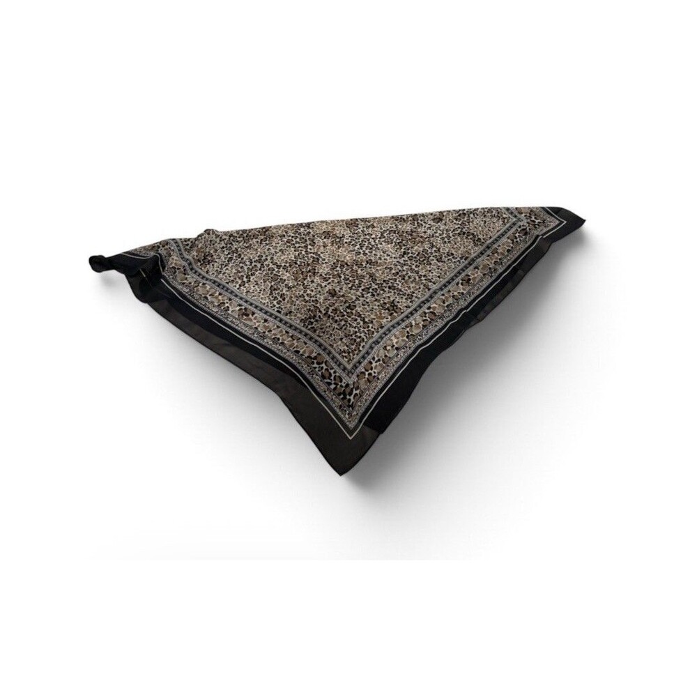 cheetah Print Silk Satin Square Scarf With Black Border